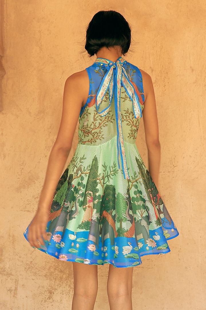Mint Green Stripe Textured Organza Embroidered Vacation Dress by Limerick By Abirr N' Nanki at Pernia's Pop Up Shop