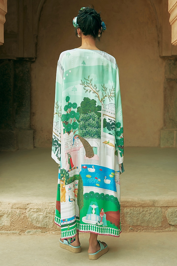Mint Green Crepe Printed Statement Kimono by Limerick By Abirr N' Nanki at Pernia's Pop Up Shop