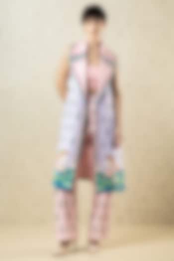 Blush Pink Crepe Printed Statement Jacket Set by Limerick By Abirr N' Nanki at Pernia's Pop Up Shop