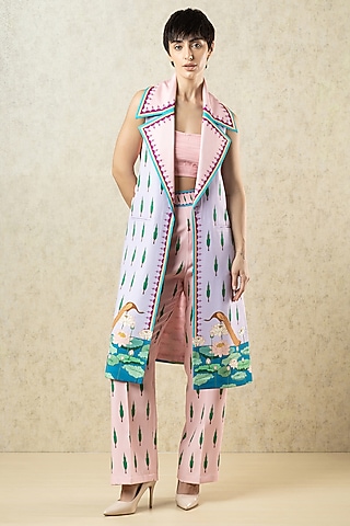 Blush Pink Crepe Printed Statement Jacket Set by Limerick By Abirr N' Nanki
