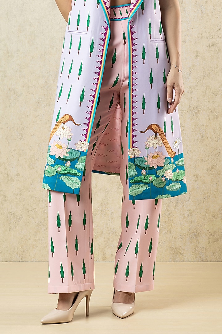 Blush Pink Crepe Printed Statement Jacket Set by Limerick By Abirr N' Nanki at Pernia's Pop Up Shop