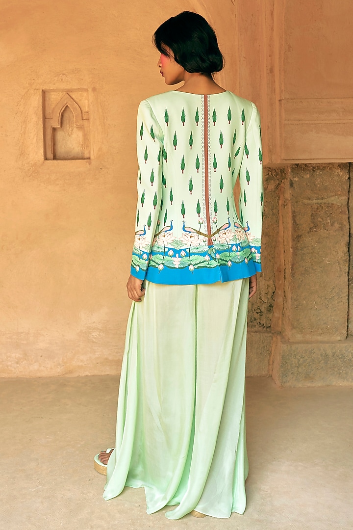 Mint Green B.Crepe Printed Statement Jacket by Limerick By Abirr N' Nanki at Pernia's Pop Up Shop