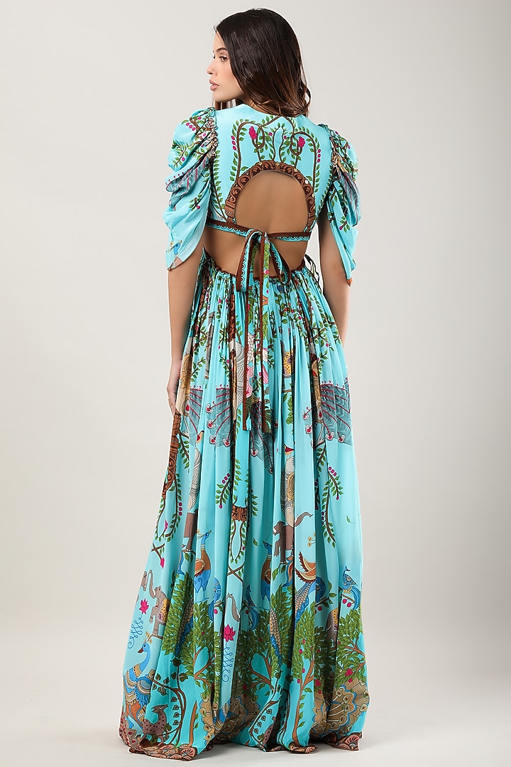 Green Crepe Printed Maxi Vacation Dress by Limerick By Abirr N' Nanki at Pernia's Pop Up Shop