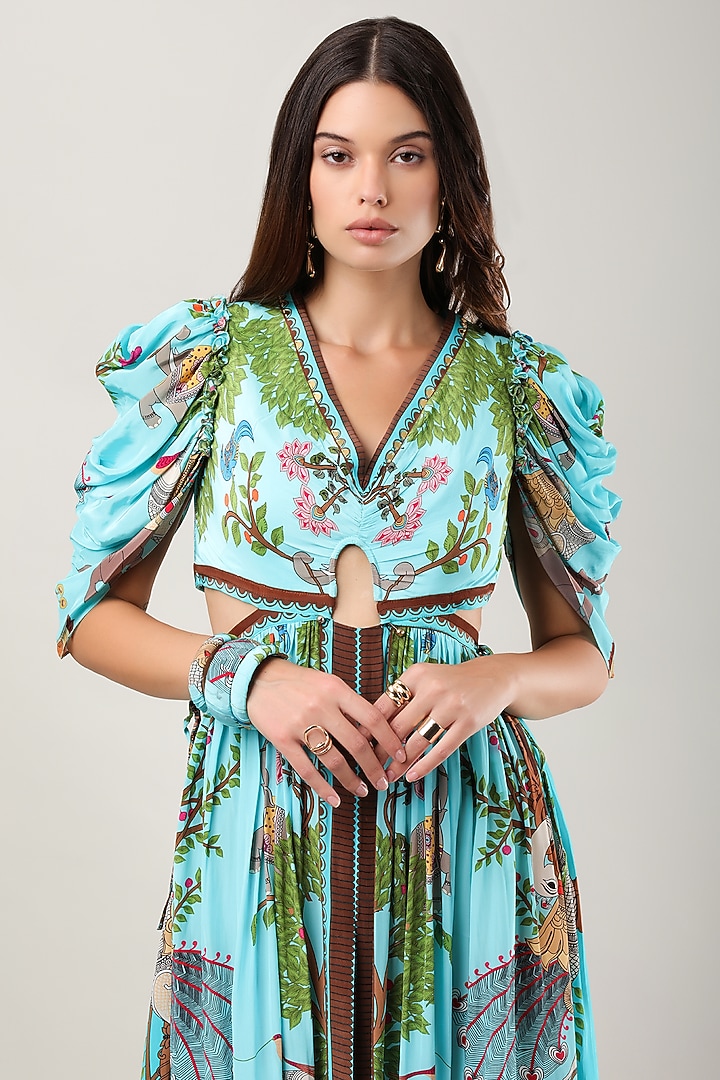 Green Crepe Printed Maxi Vacation Dress by Limerick By Abirr N' Nanki at Pernia's Pop Up Shop
