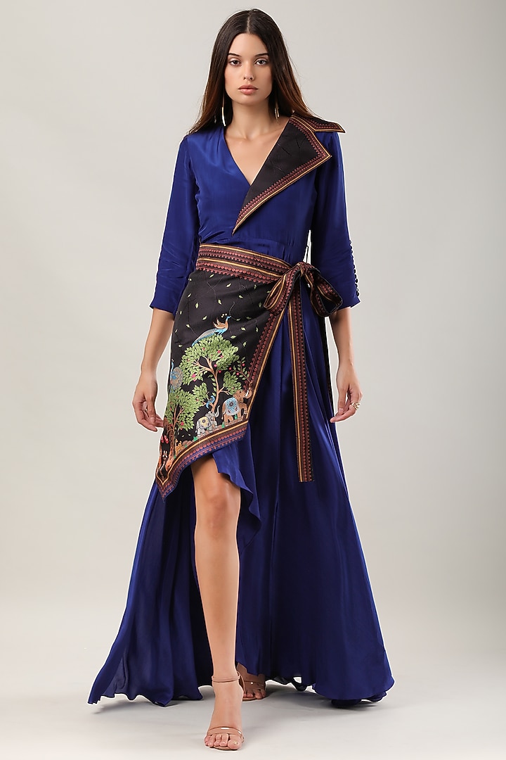 Blue Crepe Printed Maxi Vacation Dress by Limerick By Abirr N' Nanki at Pernia's Pop Up Shop