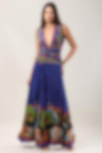 Blue Crepe Printed Jumpsuit by Limerick By Abirr N' Nanki at Pernia's Pop Up Shop
