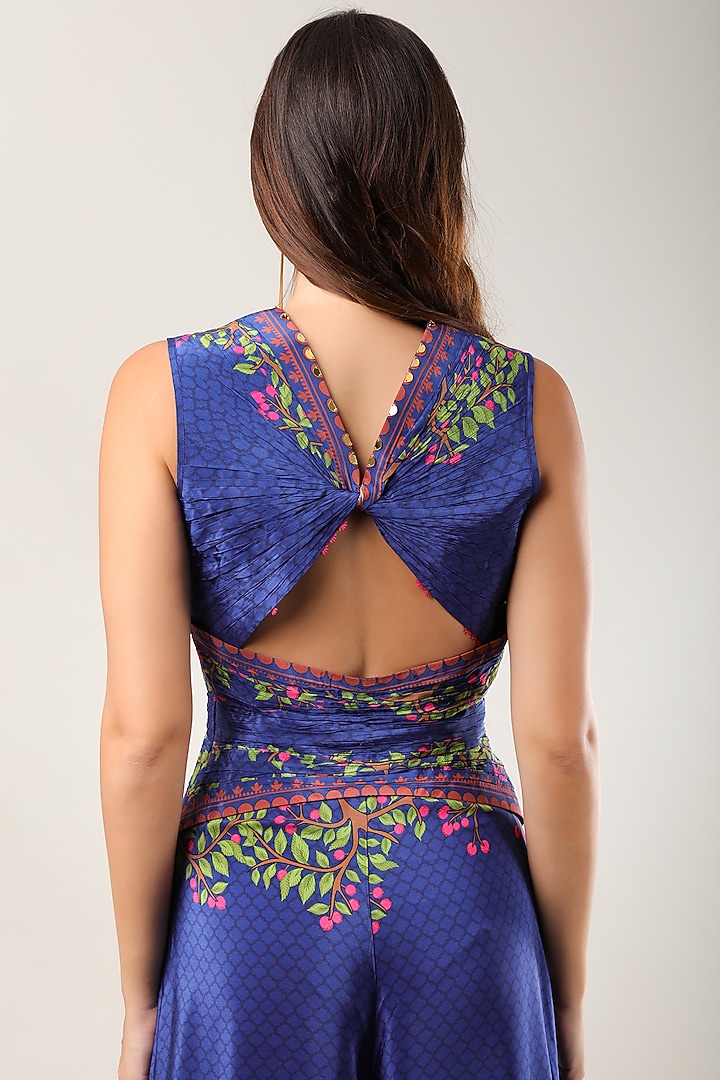 Blue Crepe Printed Jumpsuit by Limerick By Abirr N' Nanki at Pernia's Pop Up Shop