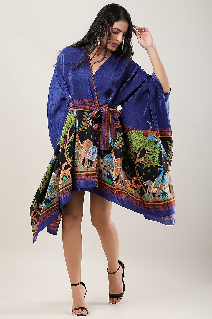 Multi-Colored Crepe Printed & Embroidered Kaftan by Limerick By Abirr N' Nanki at Pernia's Pop Up Shop