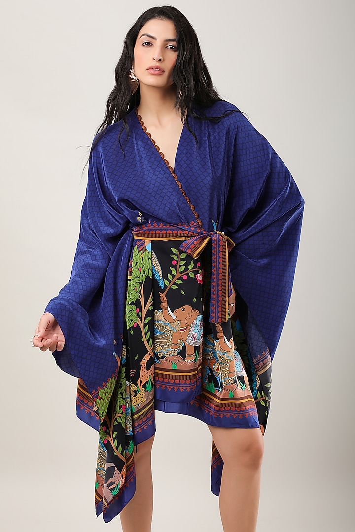 Multi-Colored Crepe Printed & Embroidered Kaftan by Limerick By Abirr N' Nanki at Pernia's Pop Up Shop