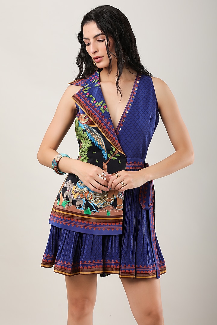 Blue Crepe Printed Playsuit by Limerick By Abirr N' Nanki at Pernia's Pop Up Shop