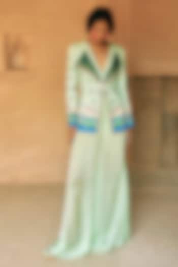 Light Green Georgette Flared Pants by Limerick By Abirr N' Nanki at Pernia's Pop Up Shop