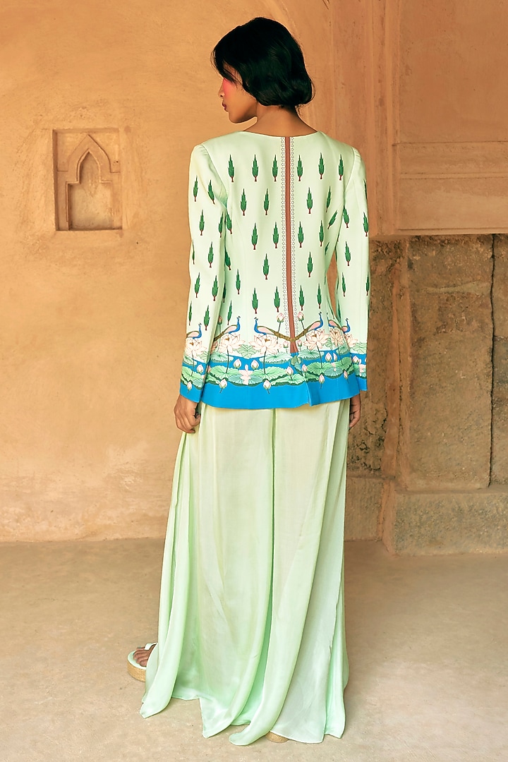 Light Green Georgette Flared Pants by Limerick By Abirr N' Nanki at Pernia's Pop Up Shop