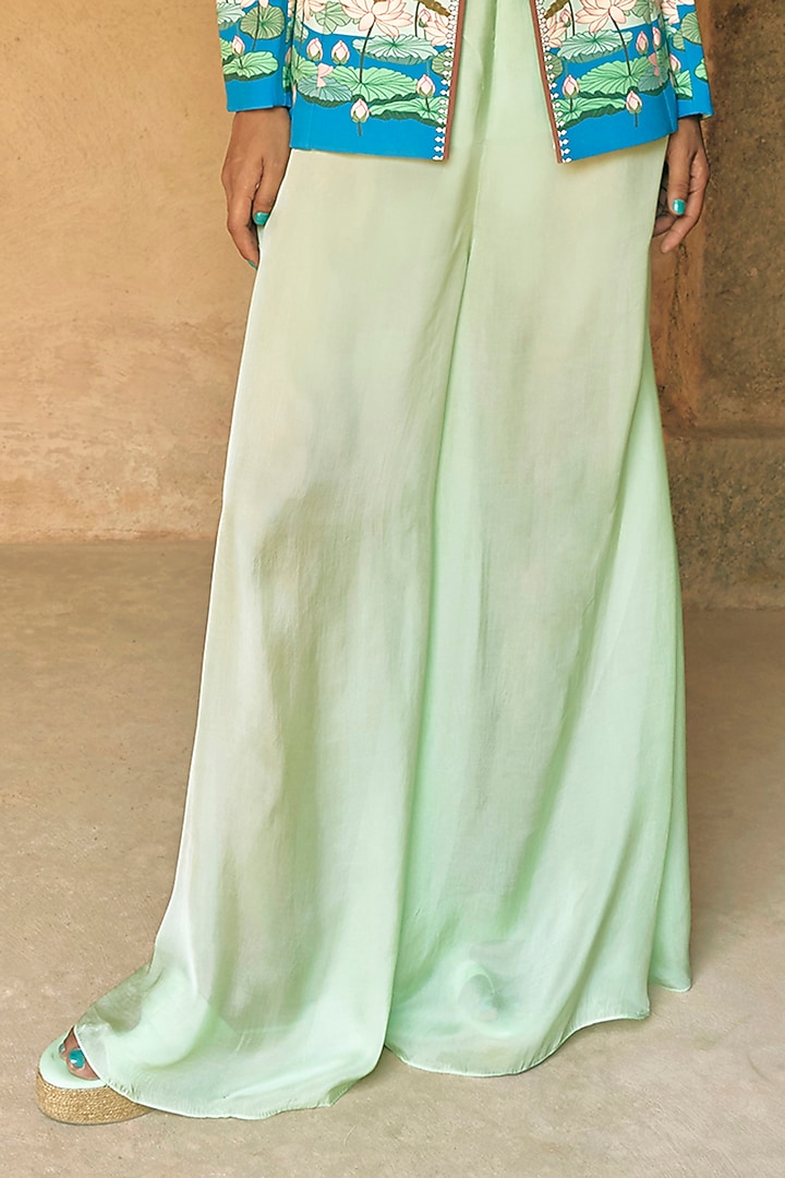 Light Green Georgette Flared Pants by Limerick By Abirr N' Nanki at Pernia's Pop Up Shop