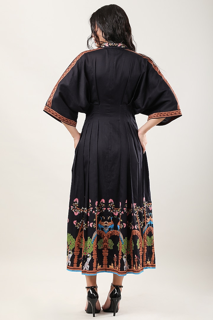 Black Cotton Poplin Printed Mini Vacation Dress by Limerick By Abirr N' Nanki at Pernia's Pop Up Shop