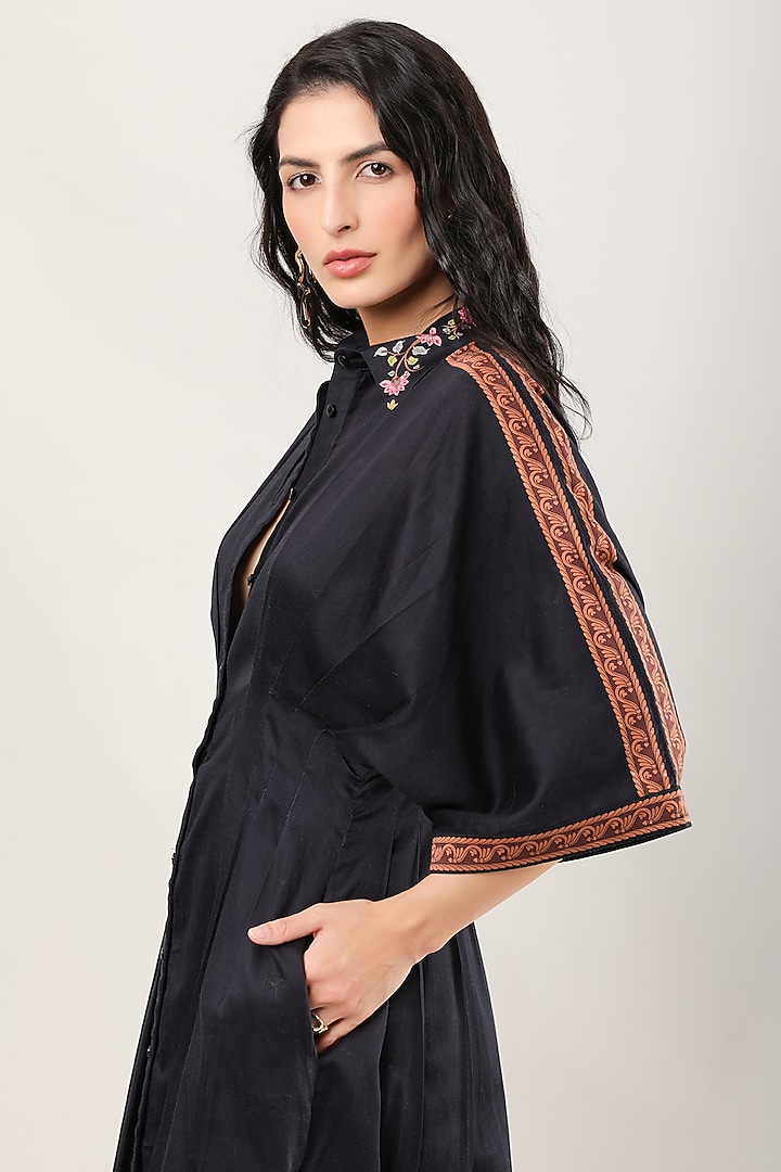 Black Cotton Poplin Printed Mini Vacation Dress by Limerick By Abirr N' Nanki at Pernia's Pop Up Shop