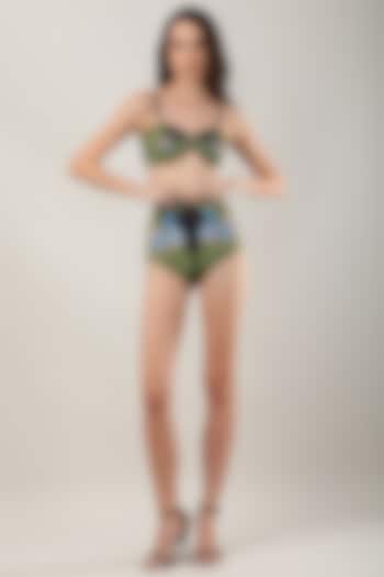 Black Polyester & Spandex Printed Bikini Set by Limerick By Abirr N' Nanki at Pernia's Pop Up Shop