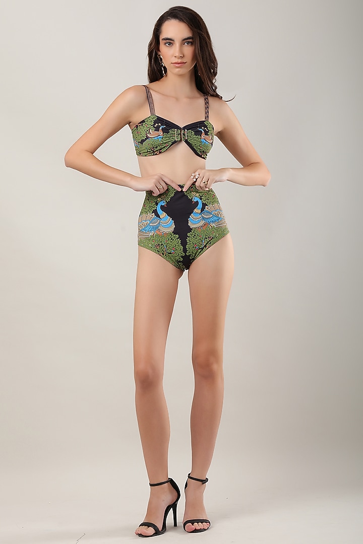 Black Polyester & Spandex Printed Bikini Set by Limerick By Abirr N' Nanki at Pernia's Pop Up Shop