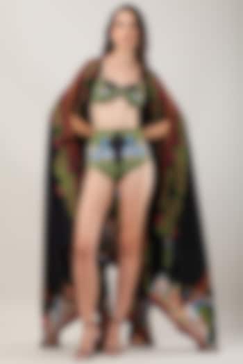 Black Crepe Printed Cape by Limerick By Abirr N' Nanki at Pernia's Pop Up Shop