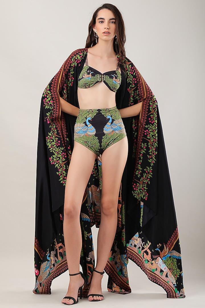 Black Crepe Printed Cape by Limerick By Abirr N' Nanki at Pernia's Pop Up Shop