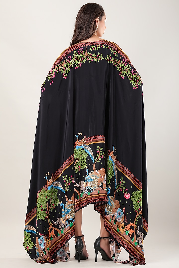 Black Crepe Printed Cape by Limerick By Abirr N' Nanki at Pernia's Pop Up Shop