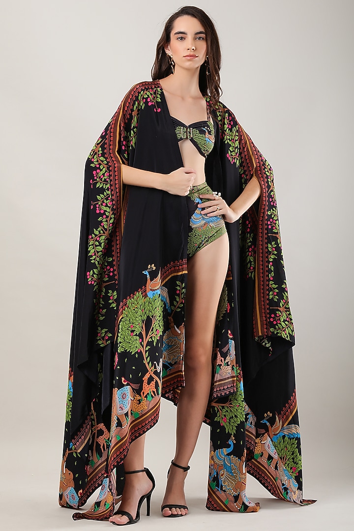 Black Crepe Printed Cape by Limerick By Abirr N' Nanki at Pernia's Pop Up Shop