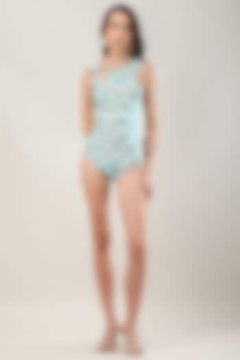 Teal Green Polyester Printed Monokini by Limerick By Abirr N' Nanki at Pernia's Pop Up Shop