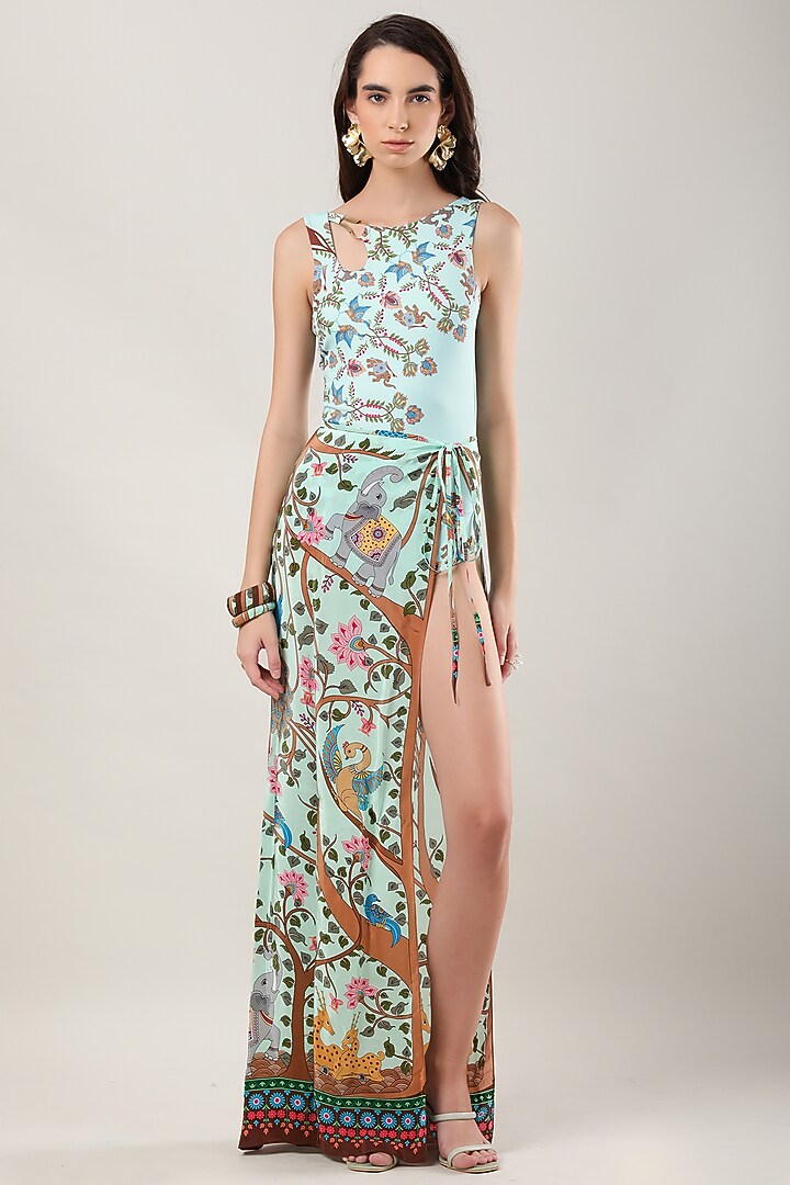 Multi-Colored Crepe Printed Sarong by Limerick By Abirr N' Nanki at Pernia's Pop Up Shop