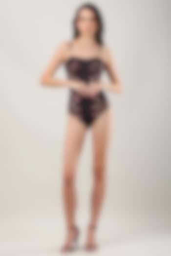 Black Polyester Printed Monokini by Limerick By Abirr N' Nanki at Pernia's Pop Up Shop