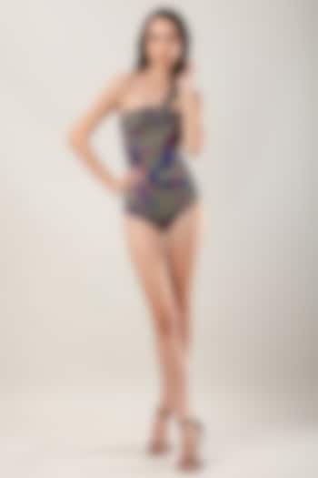 Black Polyester Printed Monokini by Limerick By Abirr N' Nanki at Pernia's Pop Up Shop