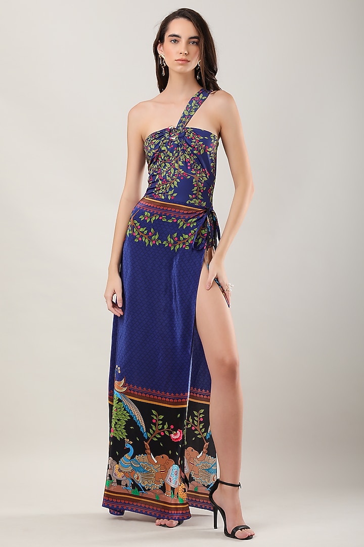 Black Crepe Printed Sarong by Limerick By Abirr N' Nanki at Pernia's Pop Up Shop