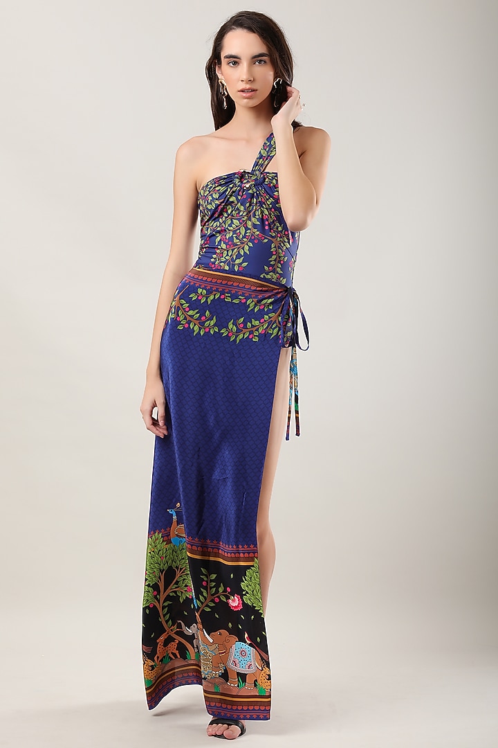 Black Crepe Printed Sarong by Limerick By Abirr N' Nanki at Pernia's Pop Up Shop