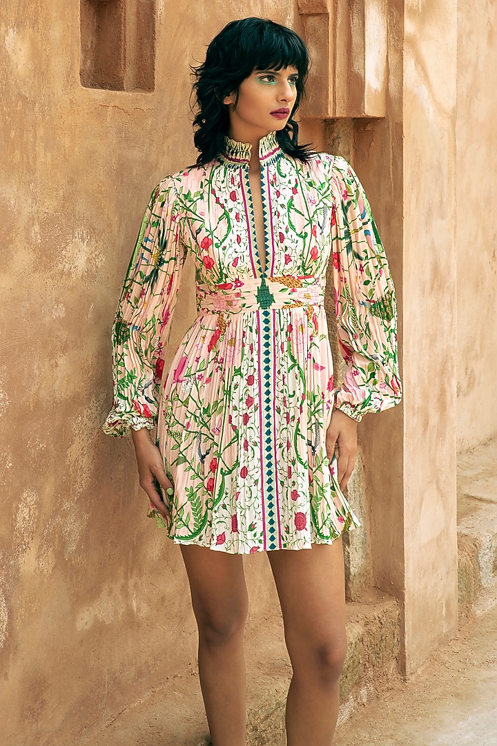 Blush Pink Crepe Printed Statement Vacation Dress by Limerick By Abirr N' Nanki at Pernia's Pop Up Shop