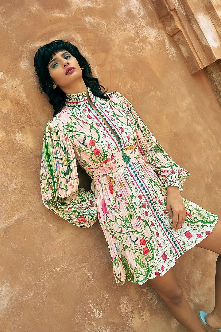 Blush Pink Crepe Printed Statement Vacation Dress by Limerick By Abirr N' Nanki at Pernia's Pop Up Shop