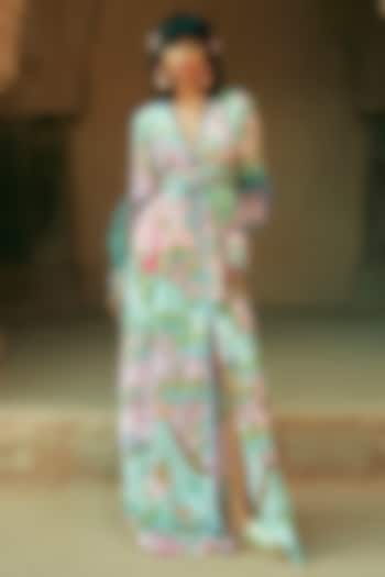 Blush Pink Crepe Organza Embroidered Maxi Vacation Dress by Limerick By Abirr N' Nanki at Pernia's Pop Up Shop