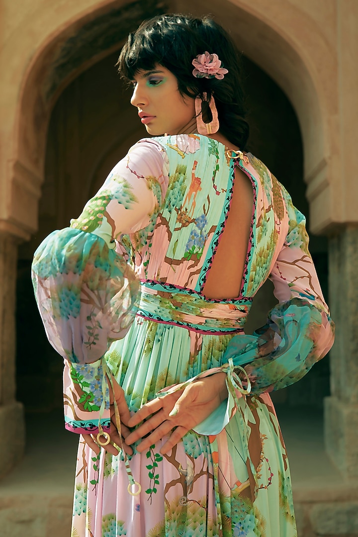 Blush Pink Crepe Organza Embroidered Maxi Vacation Dress by Limerick By Abirr N' Nanki at Pernia's Pop Up Shop