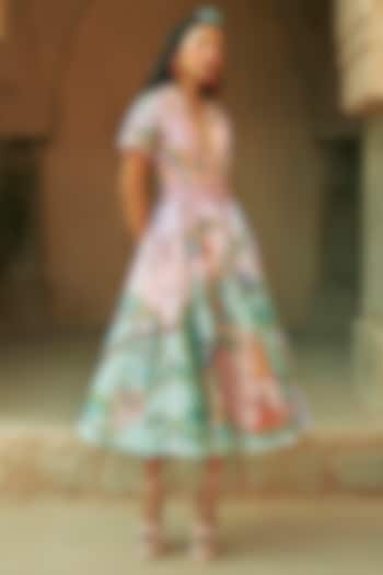 Blush Pink Stripe Textured Organza Embroidered Vacation Dress by Limerick By Abirr N' Nanki at Pernia's Pop Up Shop