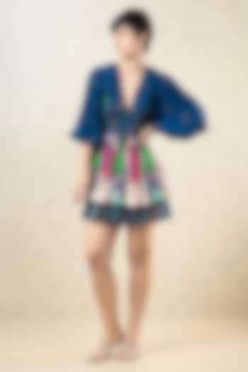 Navy Blue Crepe Stripe Textured Organza Embroidered Vacation Dress by Limerick By Abirr N' Nanki at Pernia's Pop Up Shop
