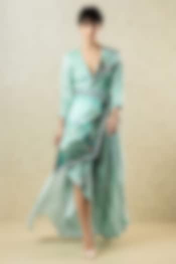 Mint Green Crepe Scallop Textured Satin Statement Vacation Dress by Limerick By Abirr N' Nanki at Pernia's Pop Up Shop