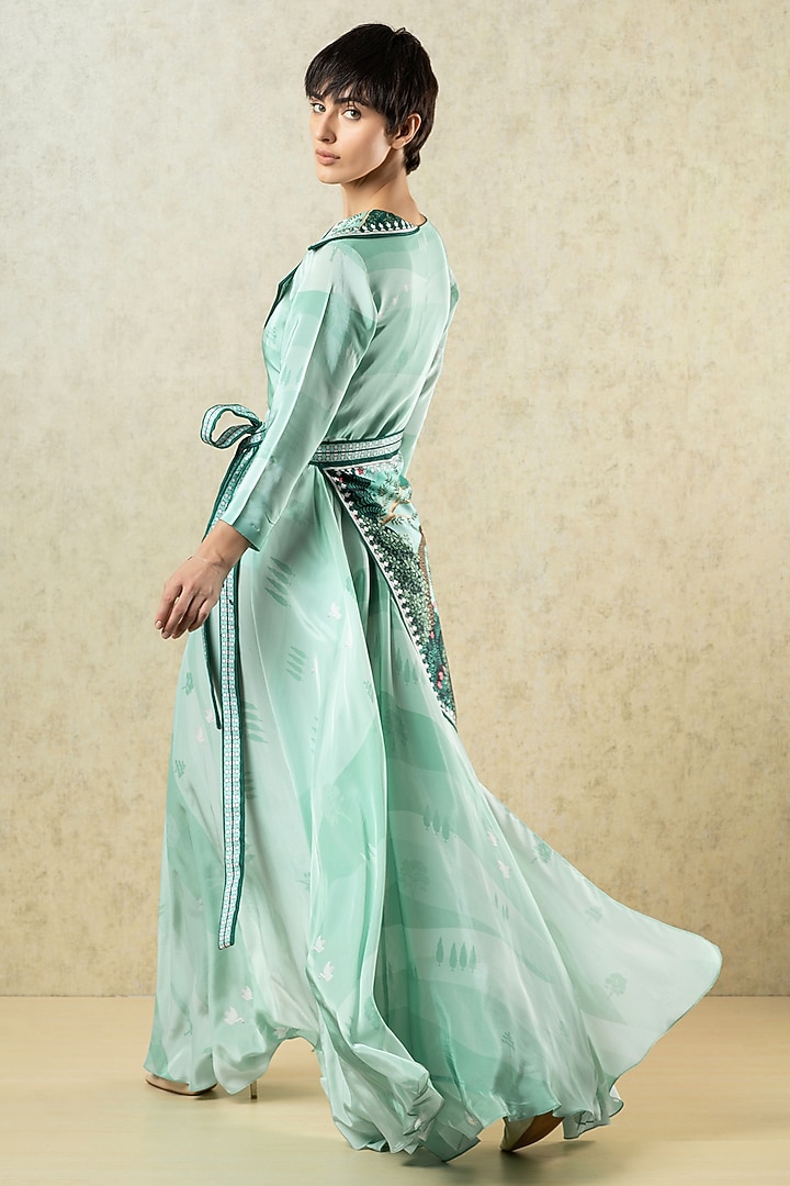 Mint Green Crepe Scallop Textured Satin Statement Vacation Dress by Limerick By Abirr N' Nanki at Pernia's Pop Up Shop