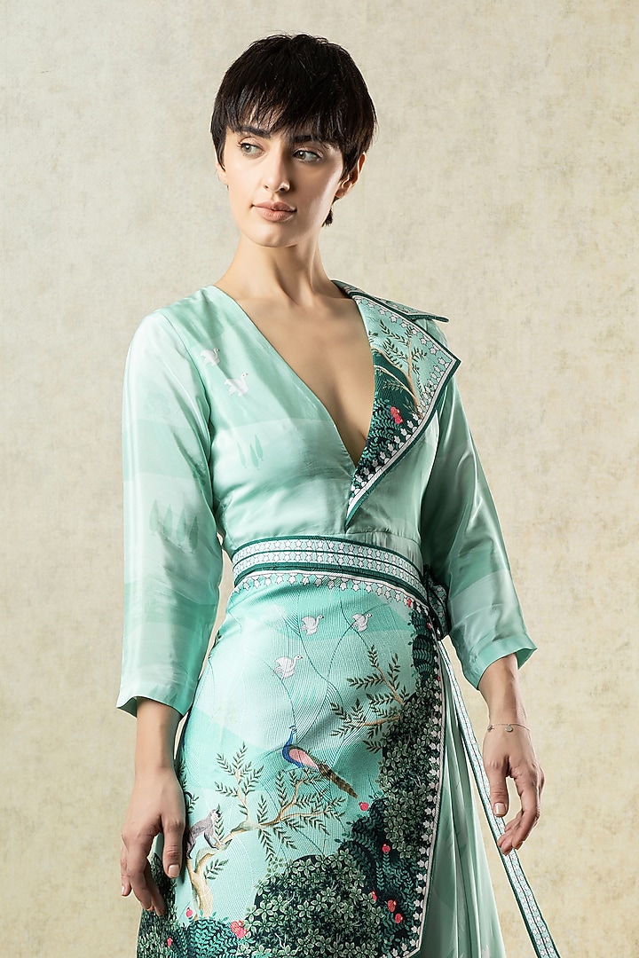 Mint Green Crepe Scallop Textured Satin Statement Vacation Dress by Limerick By Abirr N' Nanki at Pernia's Pop Up Shop
