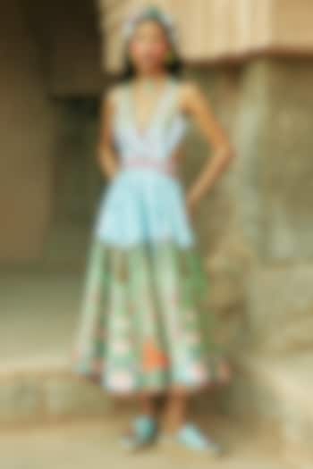Sky Blue Scallop Textured Satin Embroidered Vacation Dress by Limerick By Abirr N' Nanki at Pernia's Pop Up Shop