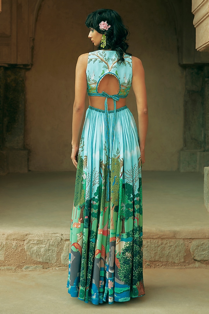 Mint Green Crepe Embroidered Maxi Vacation Dress by Limerick By Abirr N' Nanki at Pernia's Pop Up Shop