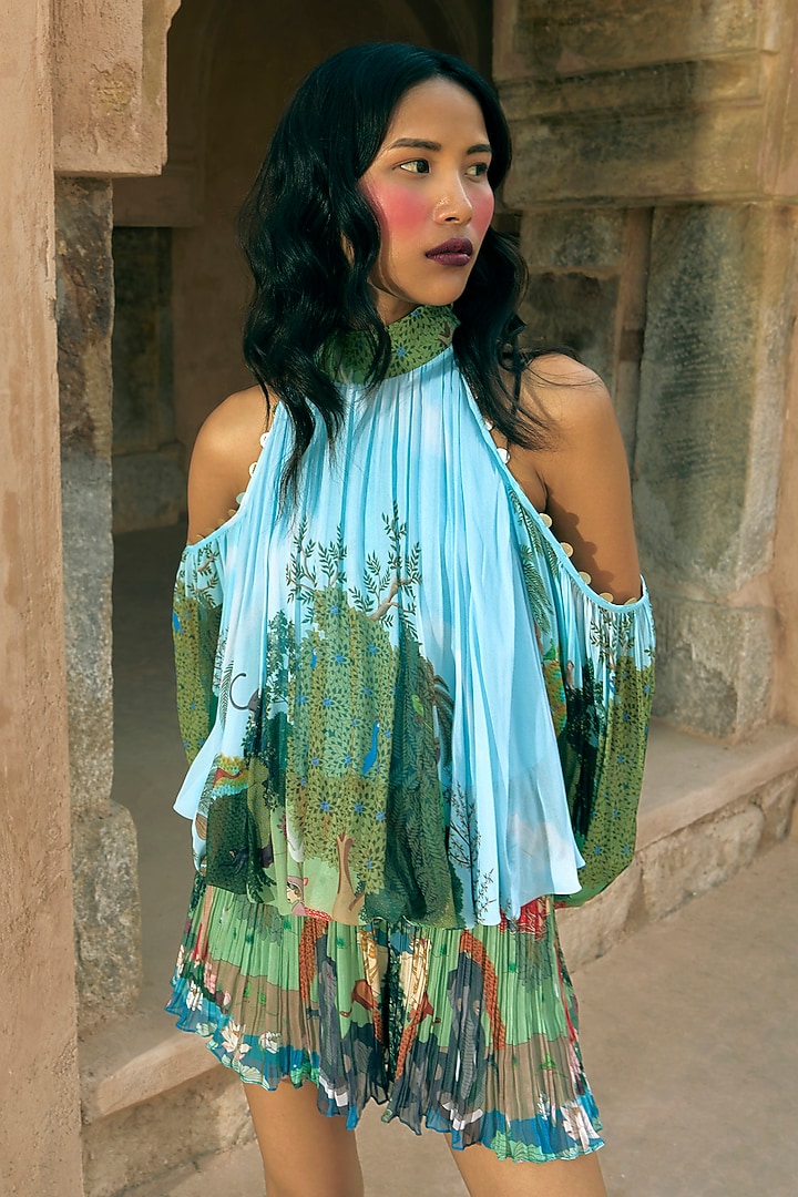 Aqua Green Georgette Embroidered Balloon Top by Limerick By Abirr N' Nanki at Pernia's Pop Up Shop
