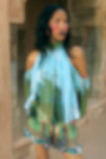 Green Georgette Printed Crinkled Statement Shorts by Limerick By Abirr N' Nanki at Pernia's Pop Up Shop