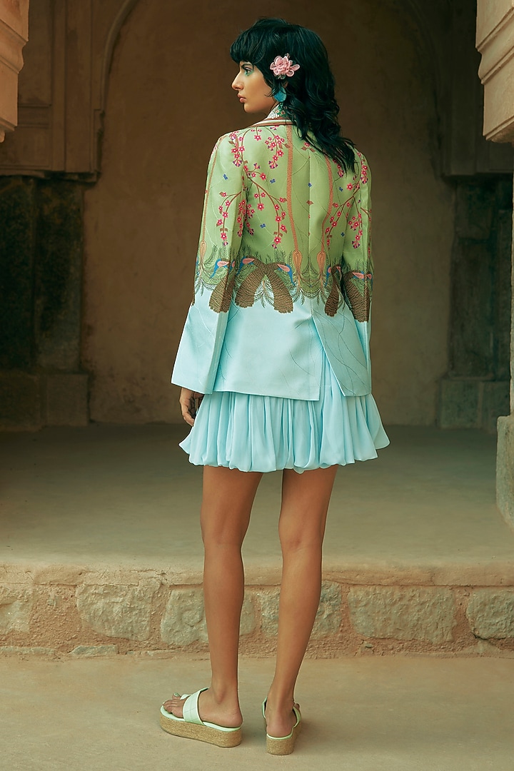 Light Blue Georgette Balloon Hem Skirt by Limerick By Abirr N' Nanki at Pernia's Pop Up Shop
