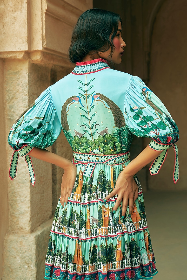 Multi-Coloured Crepe Printed Tiered Mini Vacation Dress by Limerick By Abirr N' Nanki at Pernia's Pop Up Shop