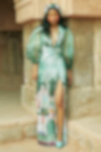 Multi-Coloured Satin Organza Printed Statement Maxi Vacation Dress by Limerick By Abirr N' Nanki at Pernia's Pop Up Shop