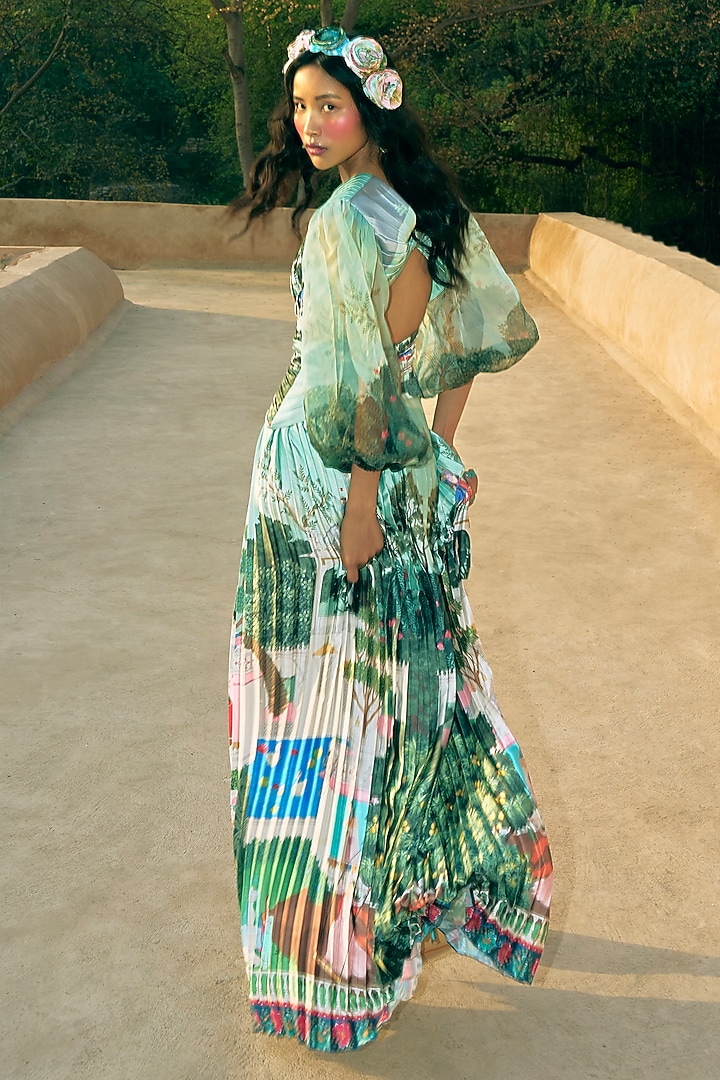 Multi-Coloured Satin Organza Printed Statement Maxi Vacation Dress by Limerick By Abirr N' Nanki at Pernia's Pop Up Shop