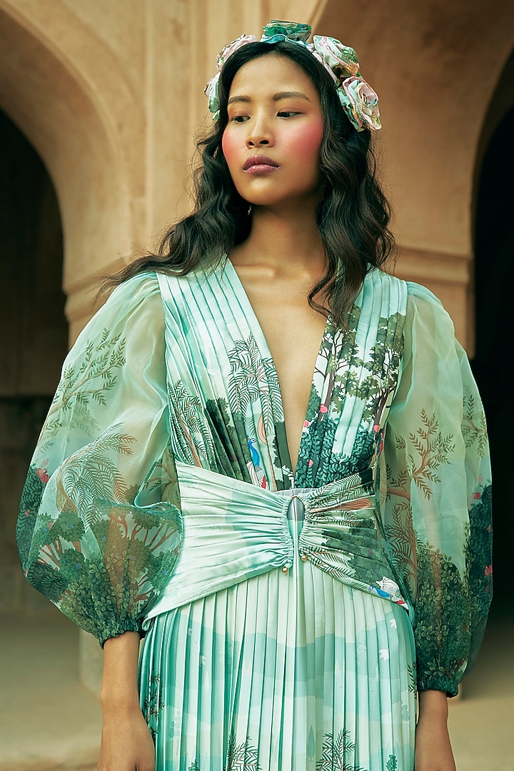 Multi-Coloured Satin Organza Printed Statement Maxi Vacation Dress by Limerick By Abirr N' Nanki at Pernia's Pop Up Shop