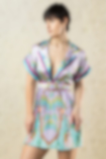 Mint & Lilac Pink Satin Embroidered Pleated Mini Summer Dress by Limerick By Abirr N' Nanki at Pernia's Pop Up Shop